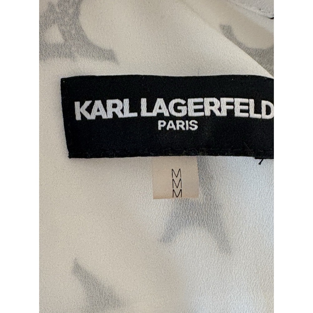 Karl Lagerfeld White Long Sleeve Button-Up Shirt Black Eiffel Tower Print - Picture 5 of 8